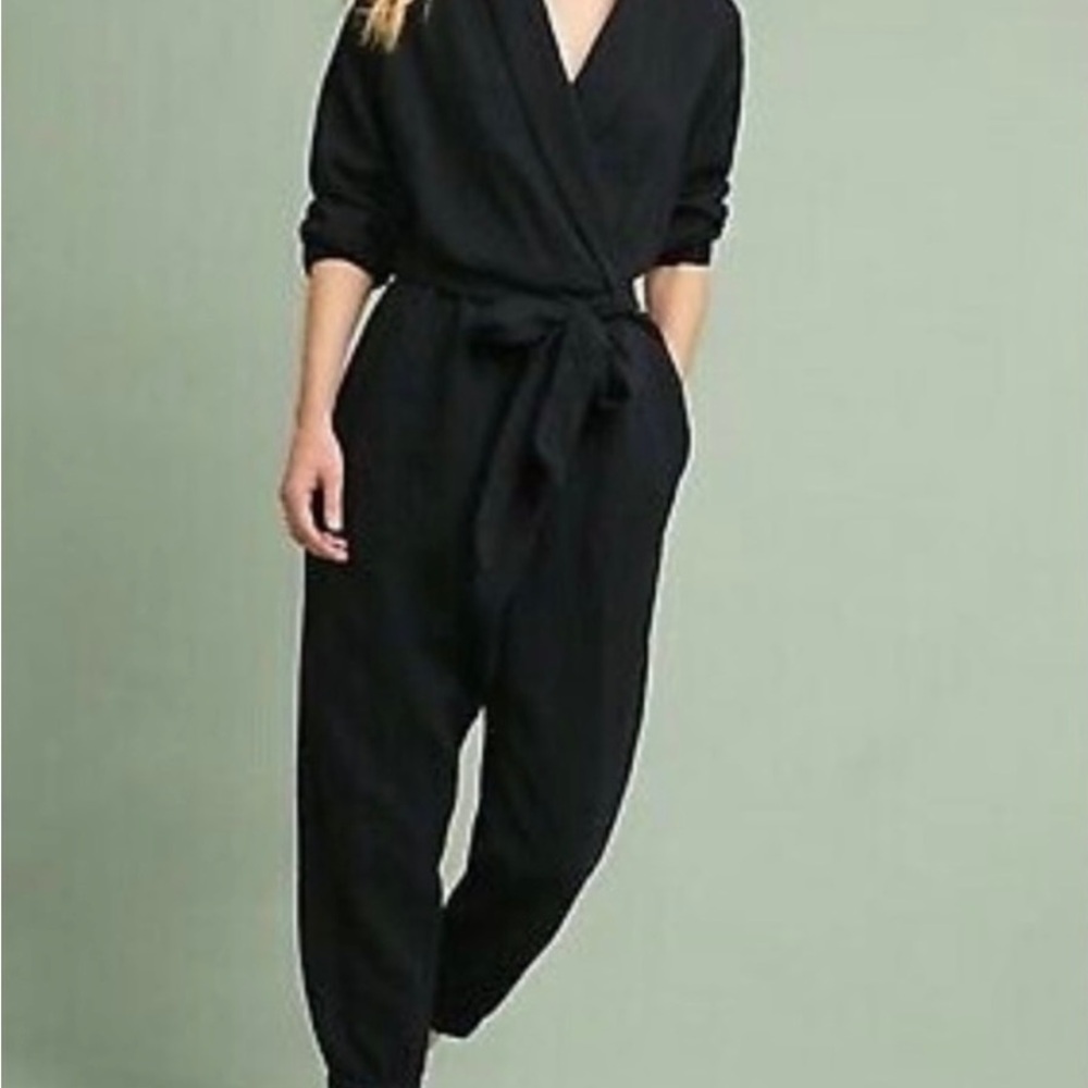 Anthropologie Hei Hei Tied Waist Cotton Boho Jumpsuit Black